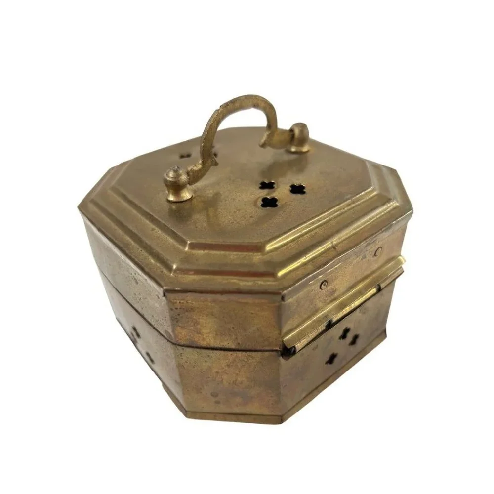 Hosley Solid Brass Cricket Box Hinged Trinket Box Metal Handle